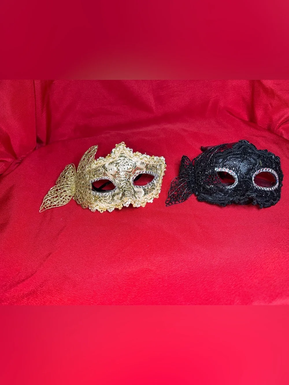 Black Lace Masquerade Mask with Rhinestone Trim